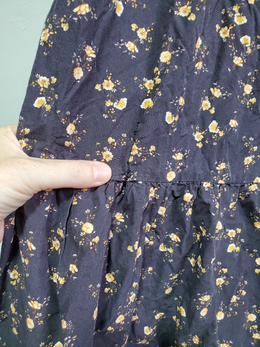 RAILS Sal Midi Dress Dark Romantic Floral XS 3/4 Puff Sleeve Ruffle Clasp Neck - Picture 15 of 16
